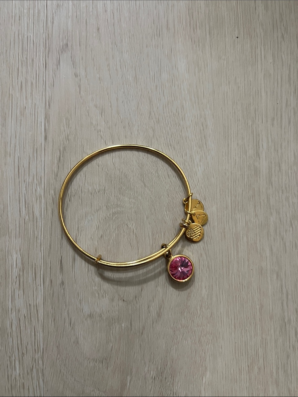 Alex and Ani Gold-Tone Bangle with Pink Crystal Charm